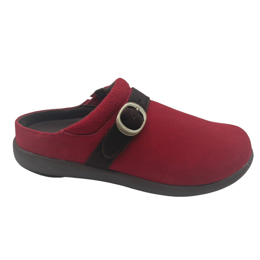 Spenco Ashley Suede Clogs Women's 6.5 B,  Red Mules, Buckle,SP1198RED065